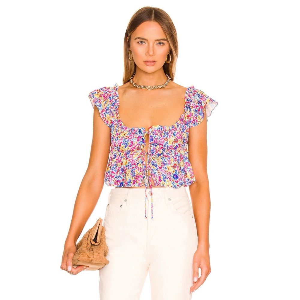 NWOT For Love & Lemons Sasha Floral Ruffle Satin Crop Top